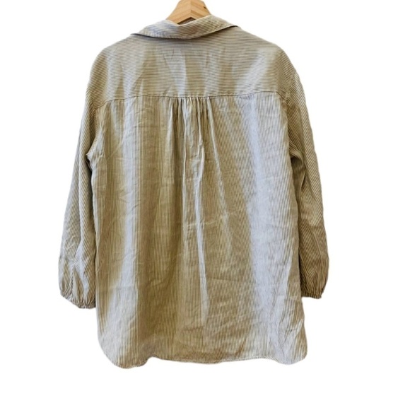 Zara Oversized Tan Pinstripe Popover Blouse - Picture 2 of 3